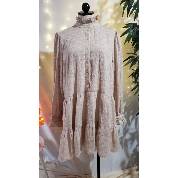 H&M NWT Tiered Ruffle Cream Victorian Cottage Prairie Midi Dress Womens Size 14 - Picture 1 of 11